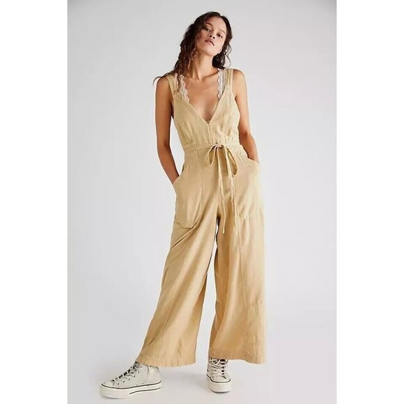 Free People Pretty Simple Utility One-Piece Jumpsuit Dress Wrap Solid XS 270115 - Picture 1 of 10